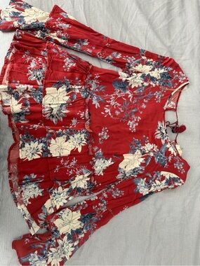 Altar'd State Red Floral Peasant Blouse
